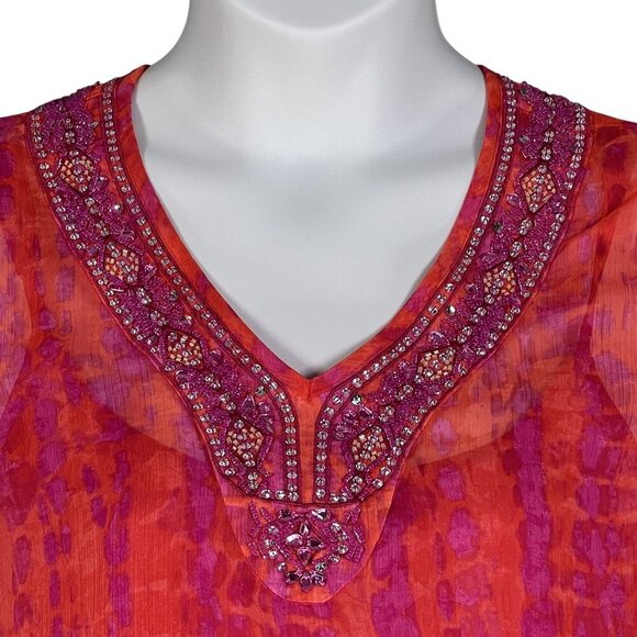 Laura Ashley New Women XL Tie Dye Chiffon Top Jeweled Artsy Blouse Hippie Groovy - Picture 5 of 16